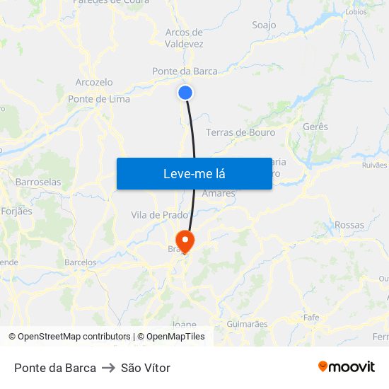 Ponte da Barca to São Vítor map