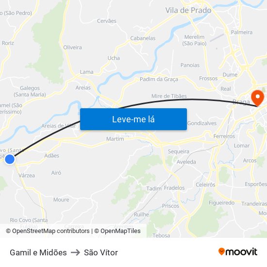 Gamil e Midões to São Vítor map