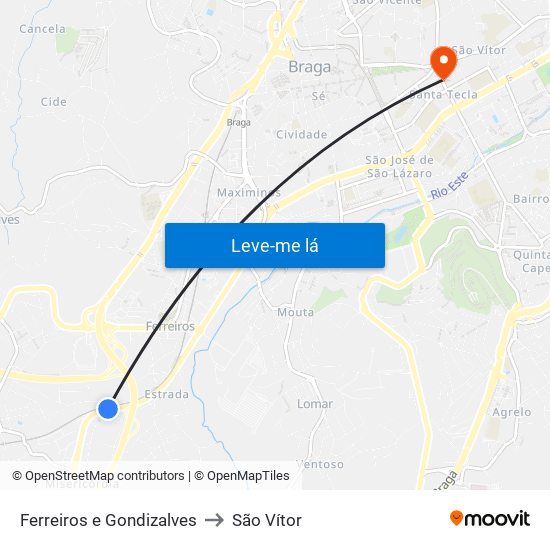 Ferreiros e Gondizalves to São Vítor map
