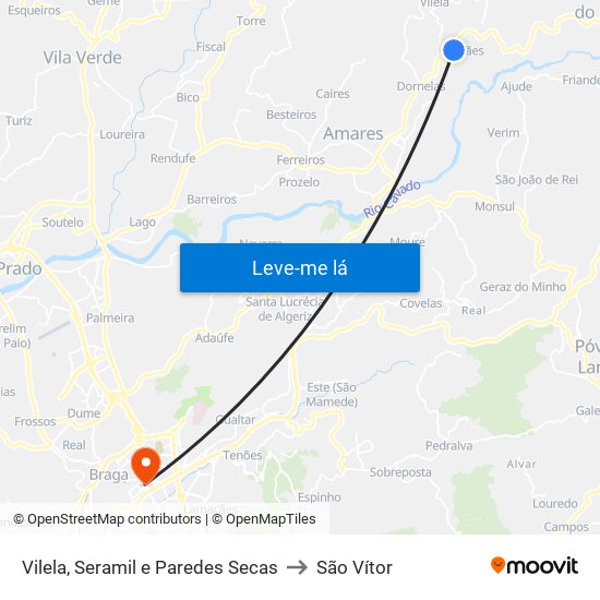 Vilela, Seramil e Paredes Secas to São Vítor map