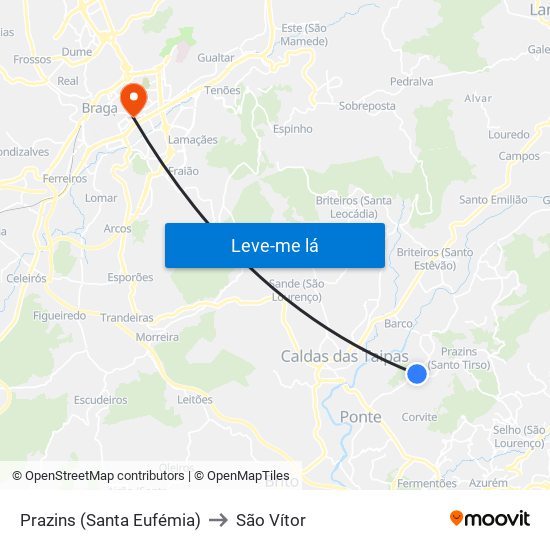 Prazins (Santa Eufémia) to São Vítor map
