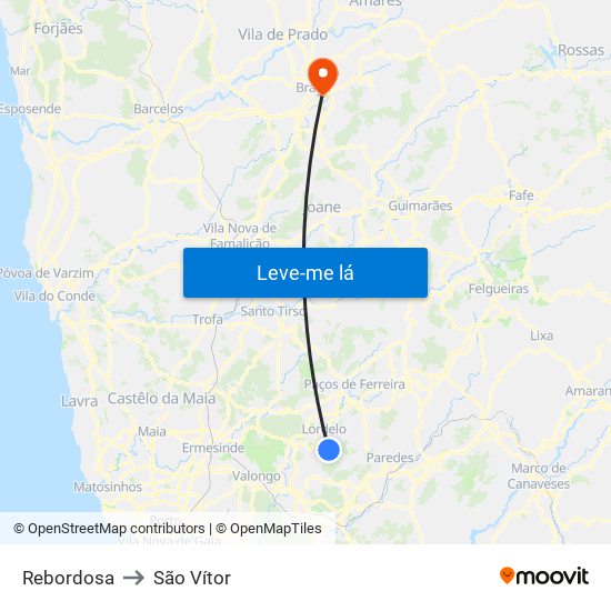 Rebordosa to São Vítor map