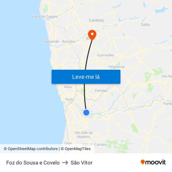 Foz do Sousa e Covelo to São Vítor map
