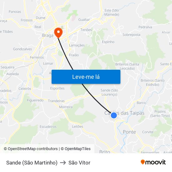 Sande (São Martinho) to São Vítor map