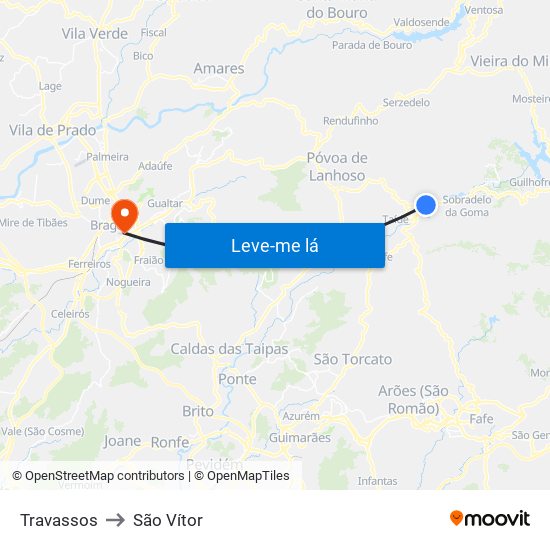 Travassos to São Vítor map
