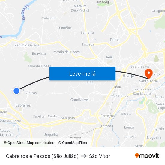 Cabreiros e Passos (São Julião) to São Vítor map