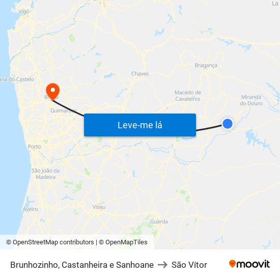 Brunhozinho, Castanheira e Sanhoane to São Vítor map