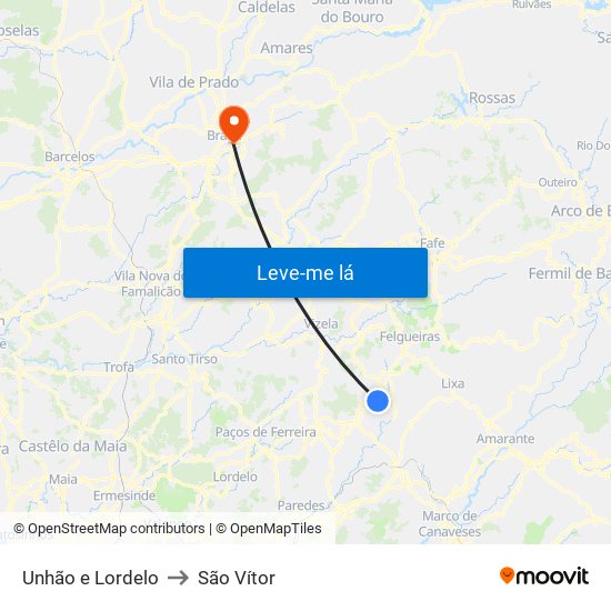 Unhão e Lordelo to São Vítor map