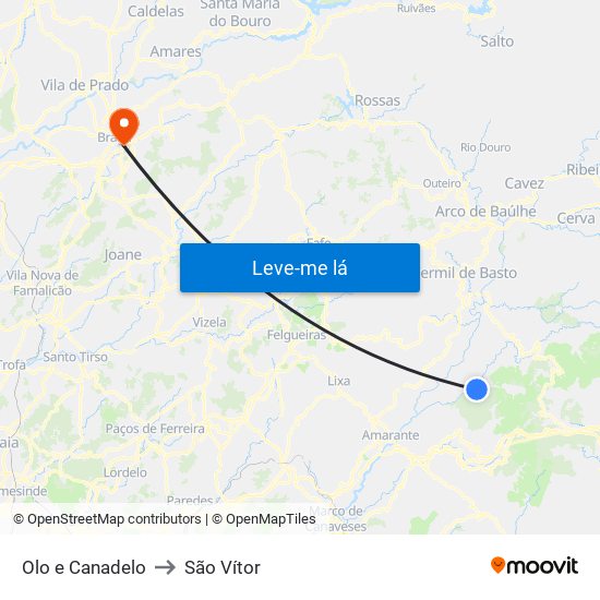 Olo e Canadelo to São Vítor map