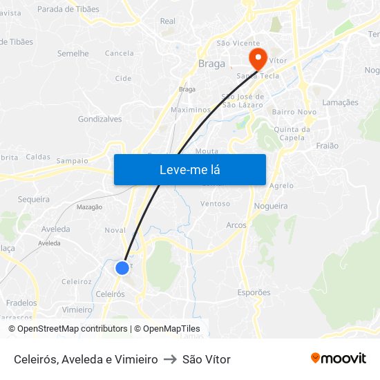 Celeirós, Aveleda e Vimieiro to São Vítor map