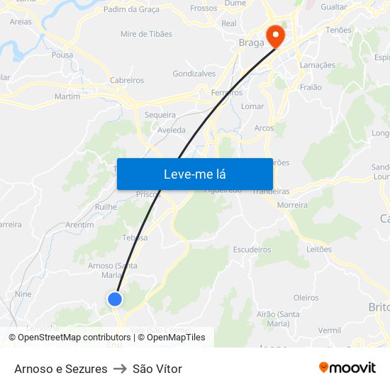 Arnoso e Sezures to São Vítor map