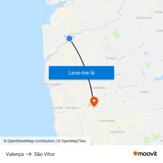 Valença to São Vítor map