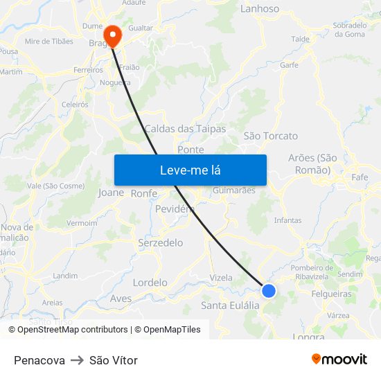 Penacova to São Vítor map