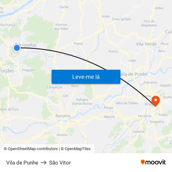 Vila de Punhe to São Vítor map