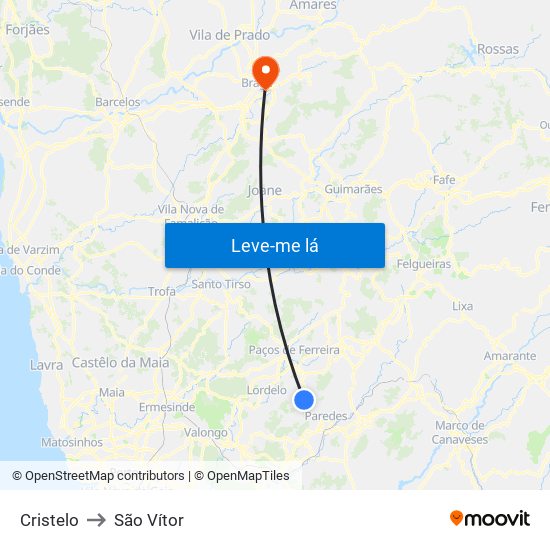 Cristelo to São Vítor map