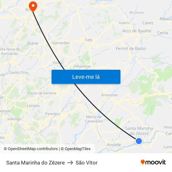 Santa Marinha do Zêzere to São Vítor map