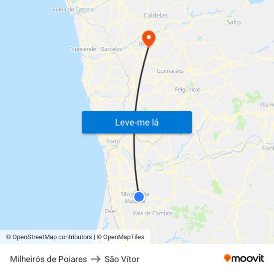 Milheirós de Poiares to São Vítor map