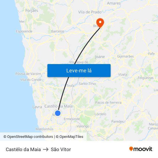 Castêlo da Maia to São Vítor map