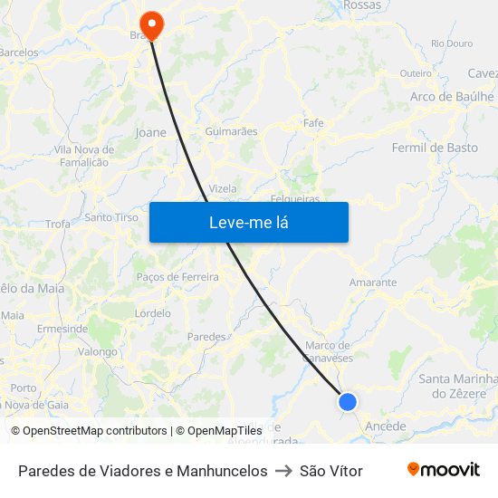 Paredes de Viadores e Manhuncelos to São Vítor map