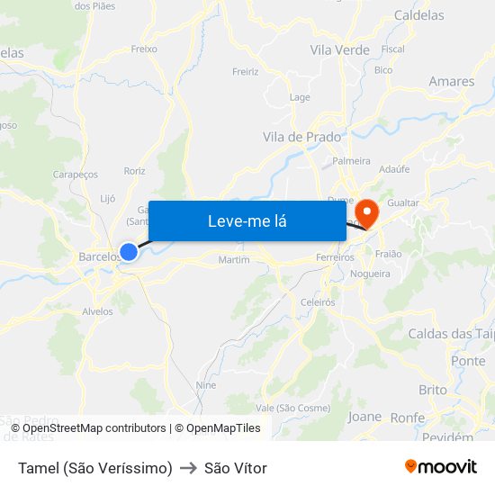 Tamel (São Veríssimo) to São Vítor map