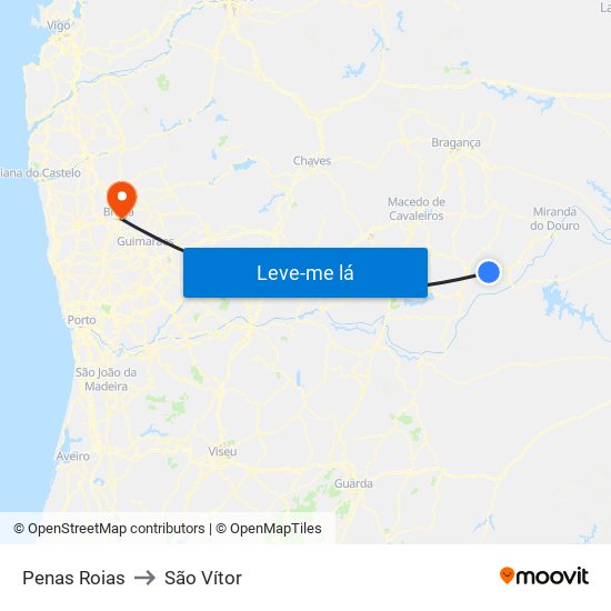 Penas Roias to São Vítor map