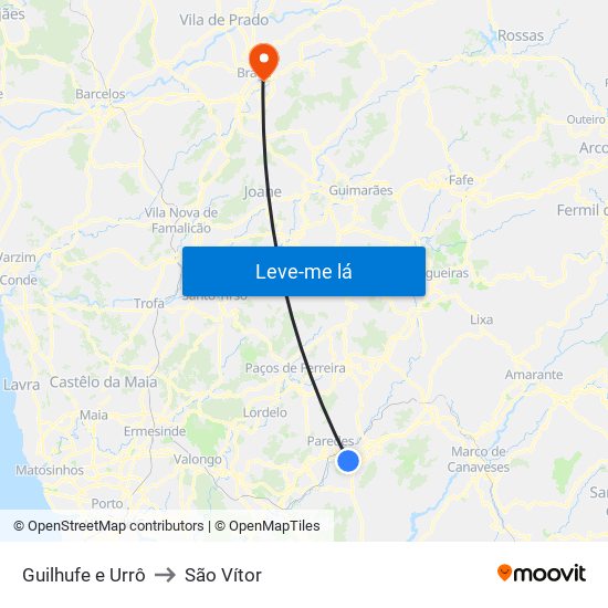 Guilhufe e Urrô to São Vítor map