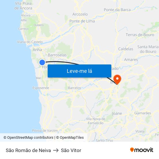 São Romão de Neiva to São Vítor map