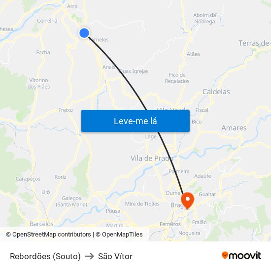 Rebordões (Souto) to São Vítor map