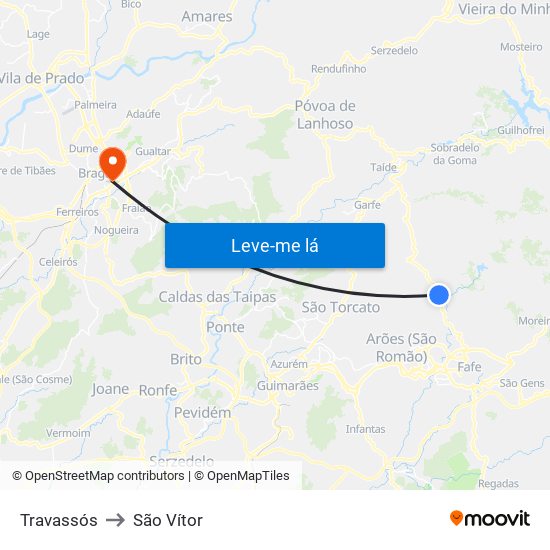 Travassós to São Vítor map