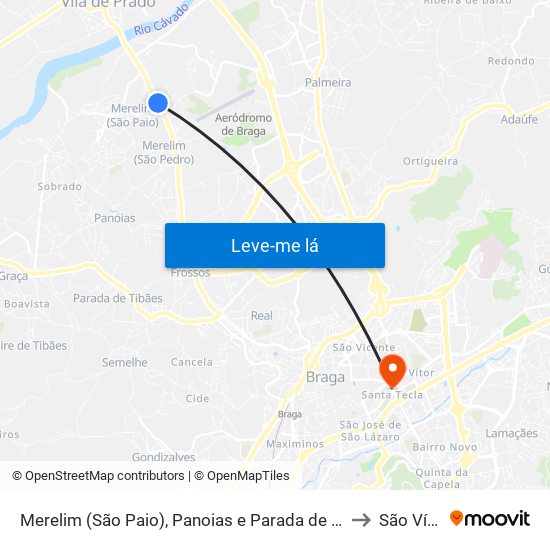 Merelim (São Paio), Panoias e Parada de Tibães to São Vítor map