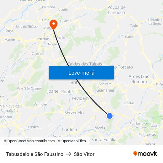 Tabuadelo e São Faustino to São Vítor map