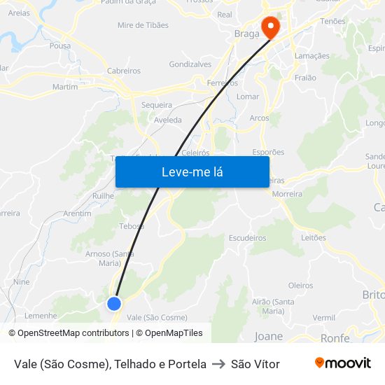 Vale (São Cosme), Telhado e Portela to São Vítor map