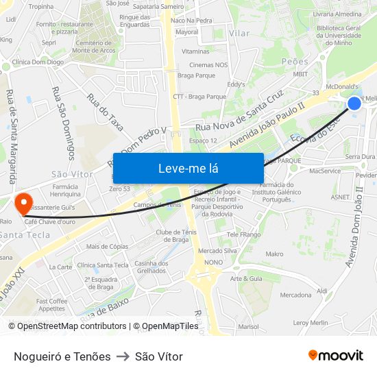 Nogueiró e Tenões to São Vítor map