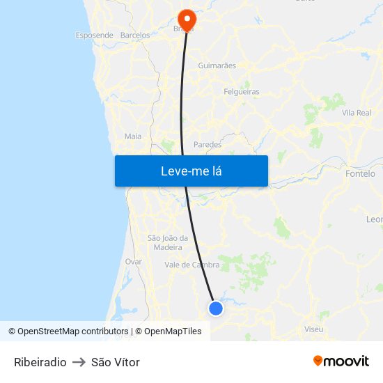 Ribeiradio to São Vítor map