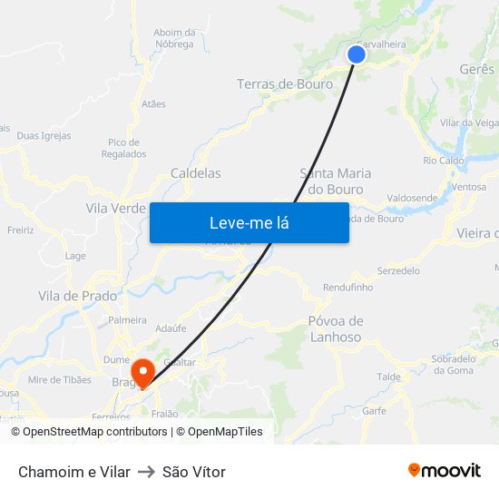 Chamoim e Vilar to São Vítor map