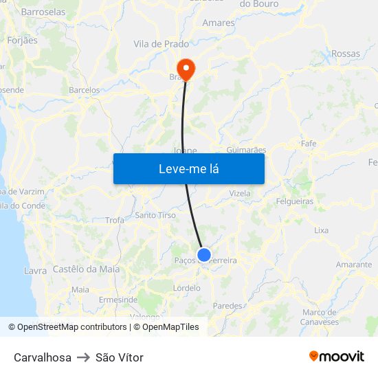 Carvalhosa to São Vítor map