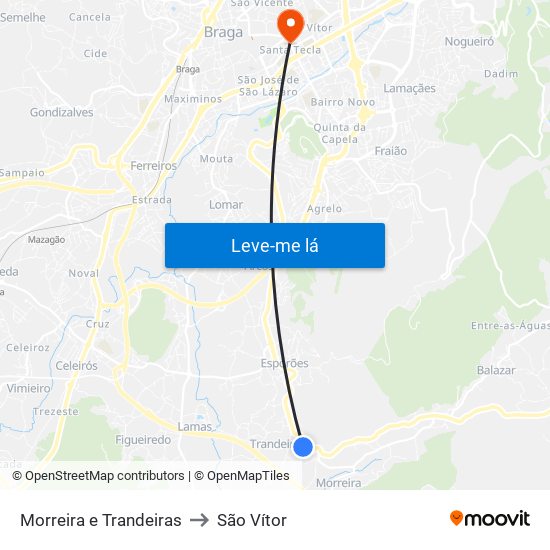 Morreira e Trandeiras to São Vítor map