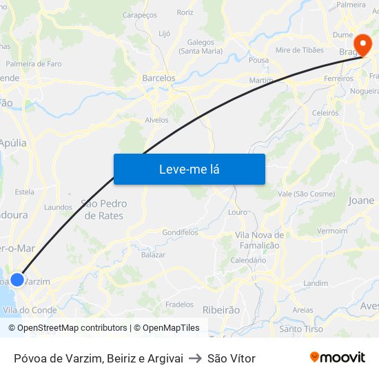 Póvoa de Varzim, Beiriz e Argivai to São Vítor map