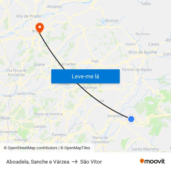 Aboadela, Sanche e Várzea to São Vítor map