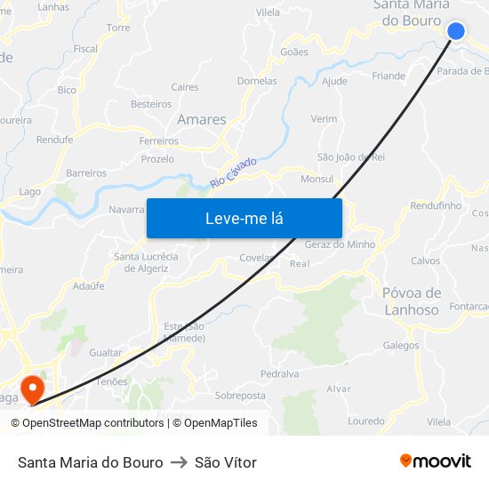 Santa Maria do Bouro to São Vítor map