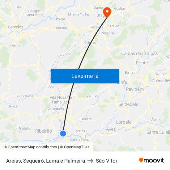 Areias, Sequeiró, Lama e Palmeira to São Vítor map