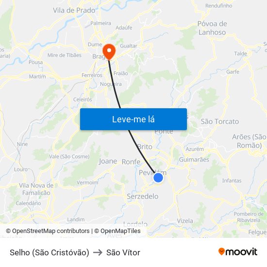 Selho (São Cristóvão) to São Vítor map