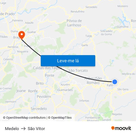 Medelo to São Vítor map