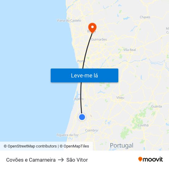 Covões e Camarneira to São Vítor map