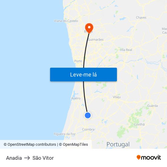 Anadia to São Vítor map
