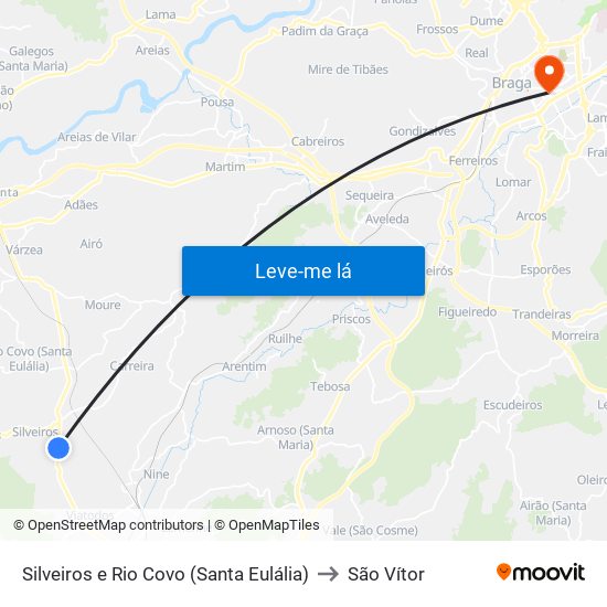 Silveiros e Rio Covo (Santa Eulália) to São Vítor map