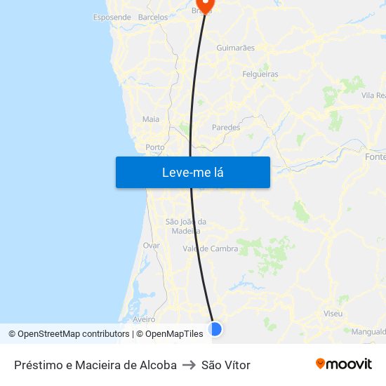 Préstimo e Macieira de Alcoba to São Vítor map