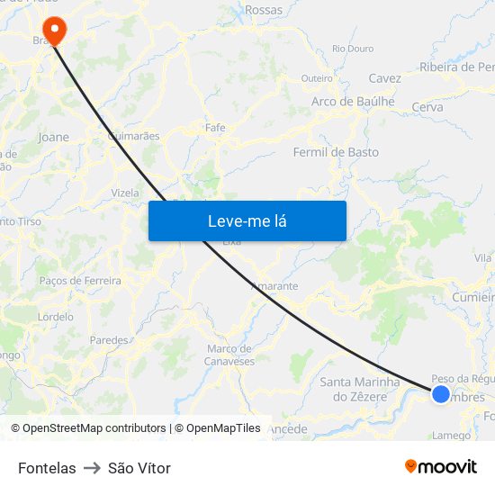 Fontelas to São Vítor map