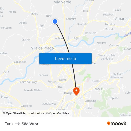 Turiz to São Vítor map