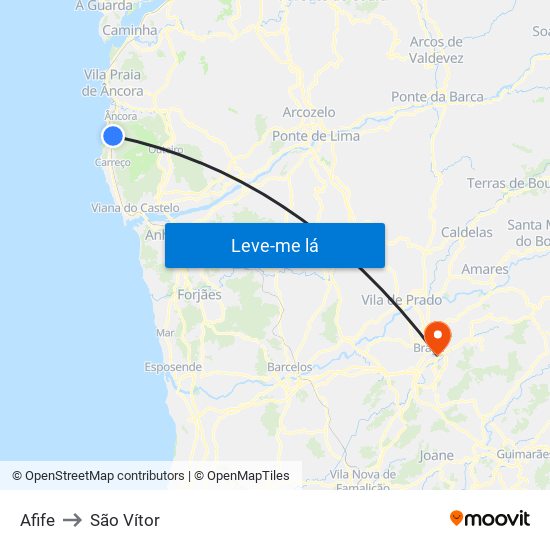Afife to São Vítor map